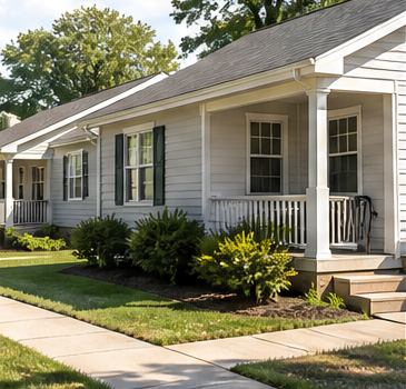 A welcoming neighborhood of homes representing safe housing and new beginnings